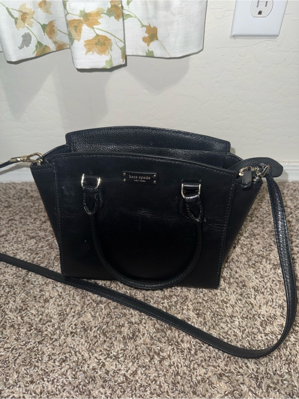 kate spade Black Leather Mini Satchel Crossbody with Gold Hardware